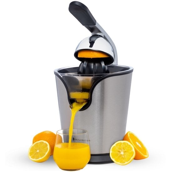 KitchenBrothers Elektrische Zitruspresse - Orangen- und Zitronenpresse - 160W - Edelstahl - Schwarz