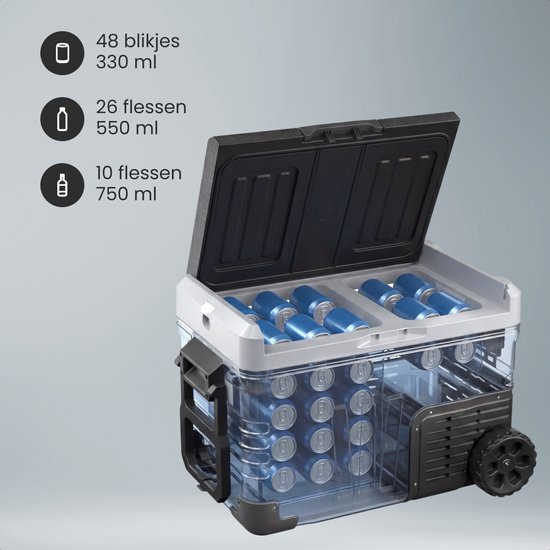 Auronic Electric Cool Box - Kompressor - 2 Zonen - 33L - 12/24V und 240V - Kühlen und Gefrieren - Campingkühlschrank - Frigobox Auto - Mit Rädern und Griff - Schwarz