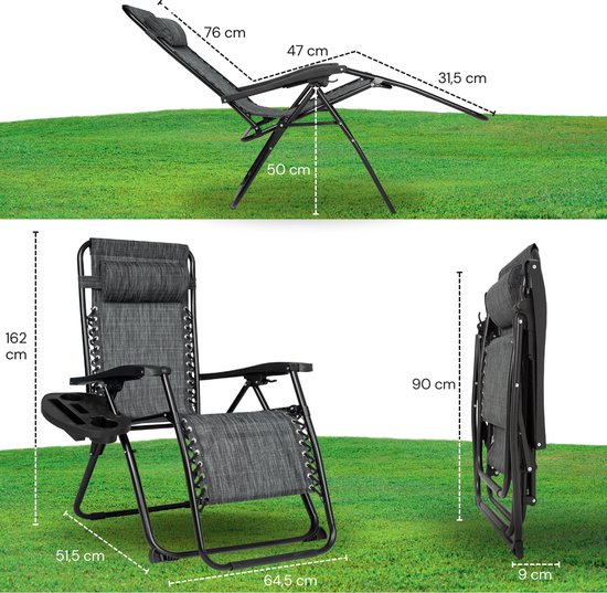 Vaive Luxury Garden Chairs Duo Set - Verstellbarer Gartenstuhl und Liege - 30°-90° verstellbar - Garten - Metall - Schwarz