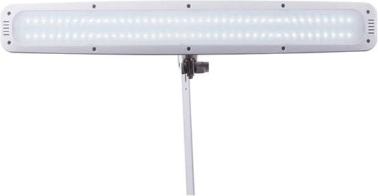 Velleman Verstelbare bureaulamp met klem, flexibele zwenkarm, aan/uit-schakelaar en traploze dimfunctie, 84 krachtige leds, 58 cm breed, 21W, 6500K, 1,5 m kabellengte, geschikt voor bureaublad tot 6,3cm