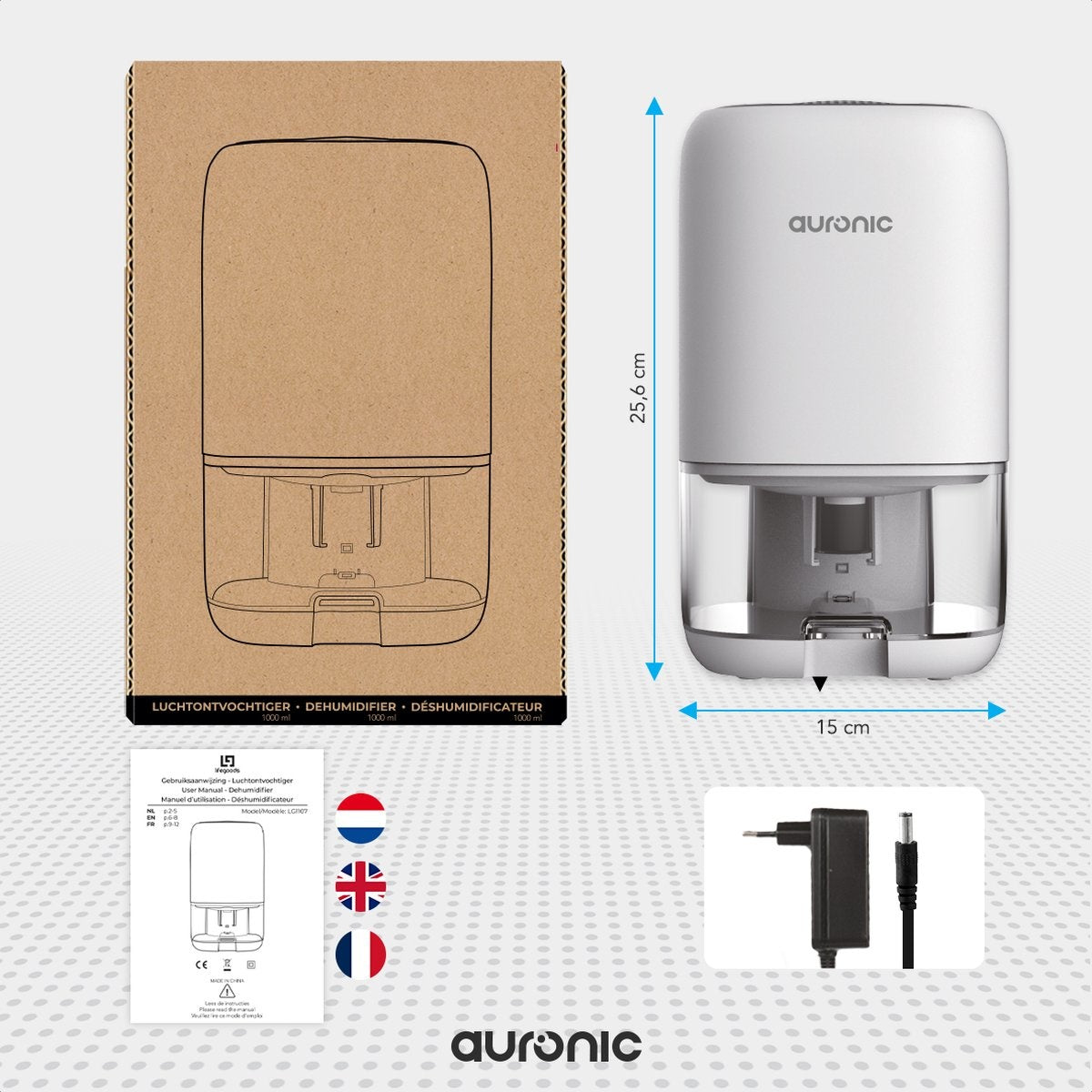 Auronic Luftentfeuchter - 450ml pro Tag - 40W - LED - Für Wohnzimmer/Schlafzimmer/Badezimmer - Weiß
