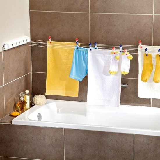 Leifheit Wandtrockner Rollfix 210 Longline – 21 m Trockenlänge – zum Aufhängen – weiß