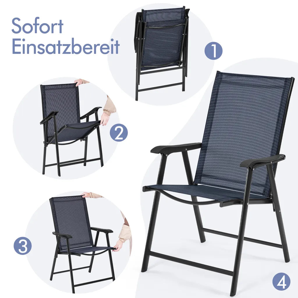 Yaheetech Gartenstühle, 2er-Set, zusammenklappbar, 54 x 57 x 93,5 cm – Blau – Klappstühle mit Armlehnen und hoher Rückenlehne