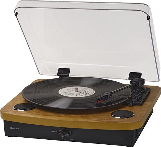 Denver VPL230 Retro Plattenspieler - Bluetooth - USB Aufnahme - 3 Geschwindigkeiten - Lautsprecher - Holz