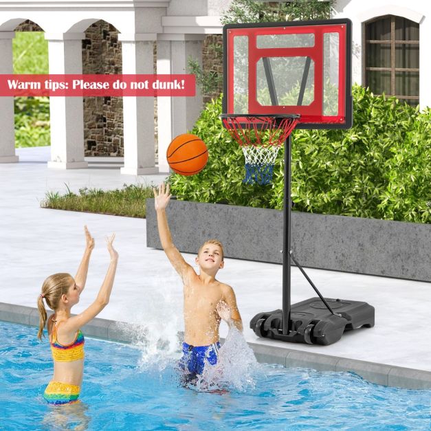 Coast Verstellbarer Basketballring für Pool - 165-185 cm hoch - Rot - Tragbarer Basketballständer für Kinder, Jugendliche und Erwachsene