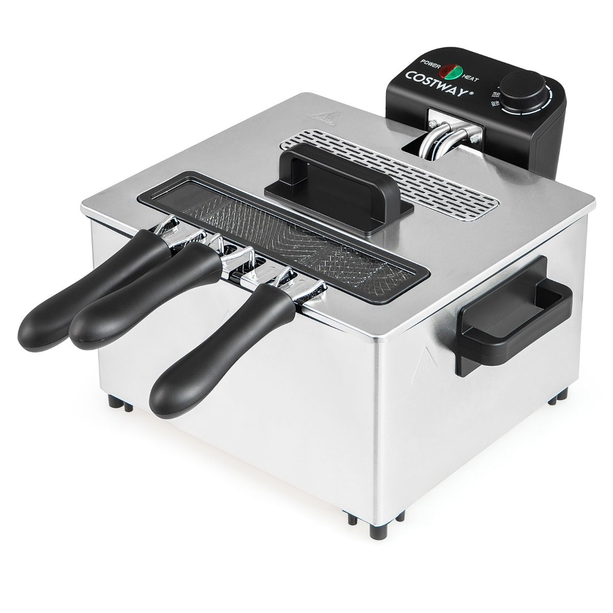 Coast Elektrische Fritteuse – 5 Liter – 3 Frittierkörbe – einstellbare Temperatur – silber und schwarz