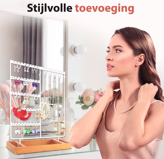 Posity Schmuckständer - Schmuckhalter - Ohrringständer - Schmuckhalter - Für Halsketten/Armbänder/Ringe/Schmuck - Holz & Metall - Weiß