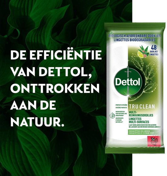 Dettol Tru Clean – Allzweck-Reinigungstücher – Eukalyptus & Limette – biologisch abbaubar – 48 Stück pro Packung