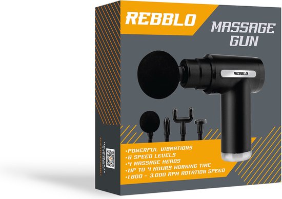 Rebblo Massagepistole - Sport- und Relax-Massagegerät - Elektrische Massagepistole - Massagepistole mit 6 Geschwindigkeiten und 4 Massagetasten - 24 W - 1800 mAh