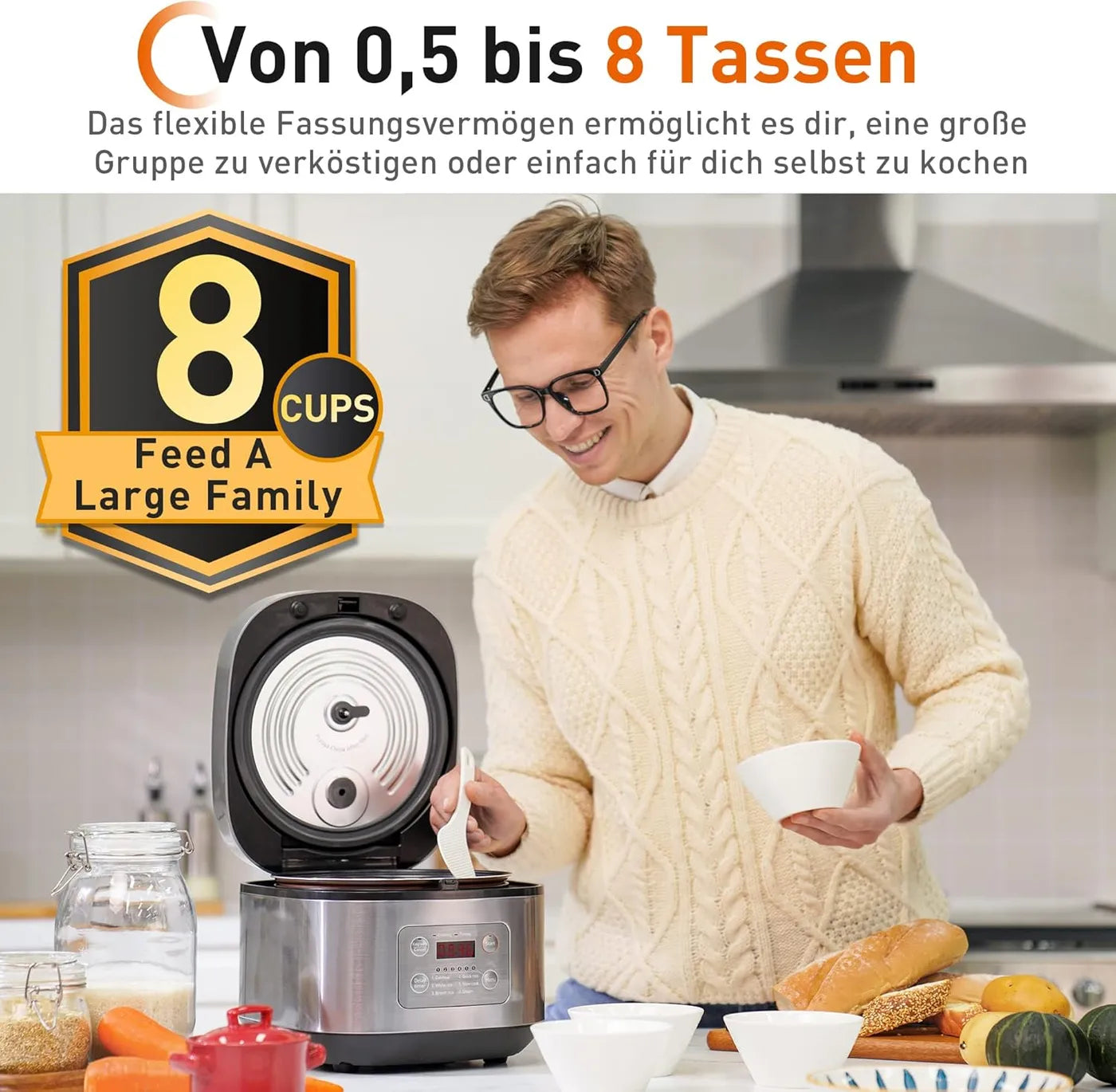 Joyoung Reiskocher – 4 Liter – 860 W – Multifunktional – Intelligenter Timer & LED-Anzeige – Antihaft-Innenbehälter