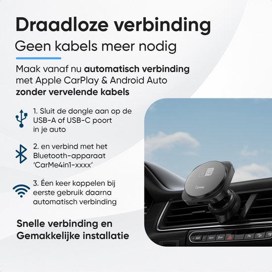 CarMe 4-in-1 CarPlay Dongle Pro - Mit drahtlosem Ladegerät - Wireless CarPlay & Android Auto - Android Auto Dongle - MagSafe Autohalterung - Schwarz