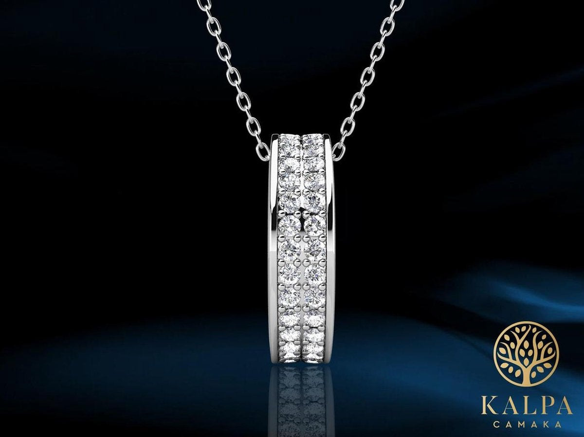 Yolora Damen-Halskette mit Anhänger - Kalpa Camaka Kristalle - Silber - 18K Weißgold vergoldet - Damen-Halskette Silber - Schmuck - Halskette - Luxuriöse Geschenkbox - Geschenkbox - Exklusive Geschenkbox - Schöne Geschenkverpackung