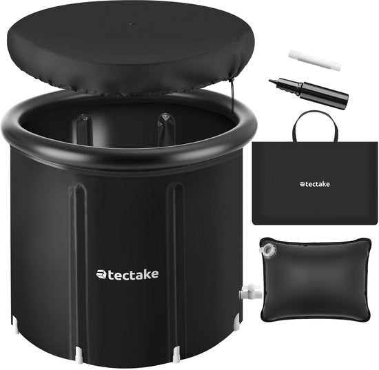 tectake® Eisbad Helsinki – Ice Bath – Sitzbad – Ø 75 x 75 cm – 320 Liter – Zusammenklappbarer Eistonnen mit Aluminiumrahmen und Abdeckung – 3-fach isoliert – Tauchbad inklusive Tragetasche, Wasserkissen und Pumpe