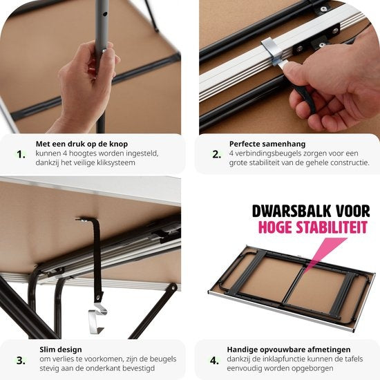 tectake - Aluminium Gartentisch Wandtisch Klapptisch 300x60 cm