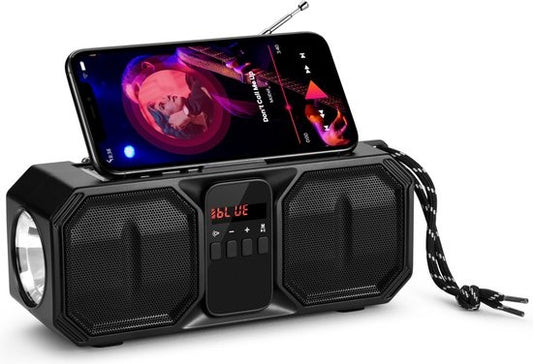 Denver Notfallradio - Bluetooth-Lautsprecher - Solar-Powerbank - 80W - FM-Radio - Taschenlampe - USB - BTG158 - Schwarz