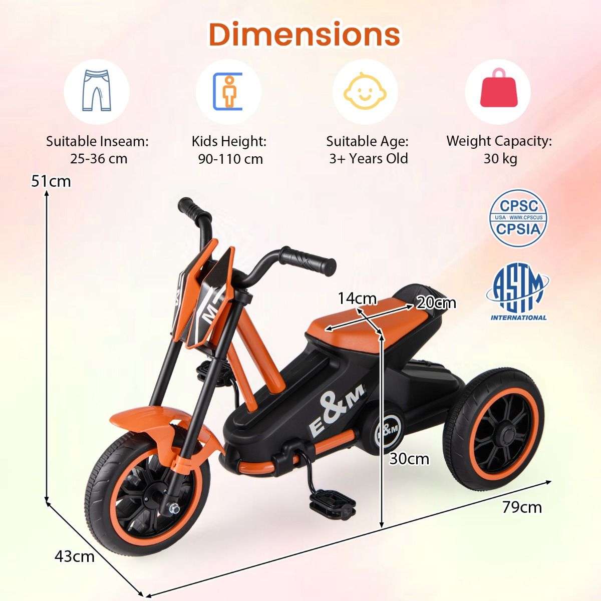 Coast Kinderdreirad – stabiler Dreiecksrahmen – Lenkbegrenzer – orange