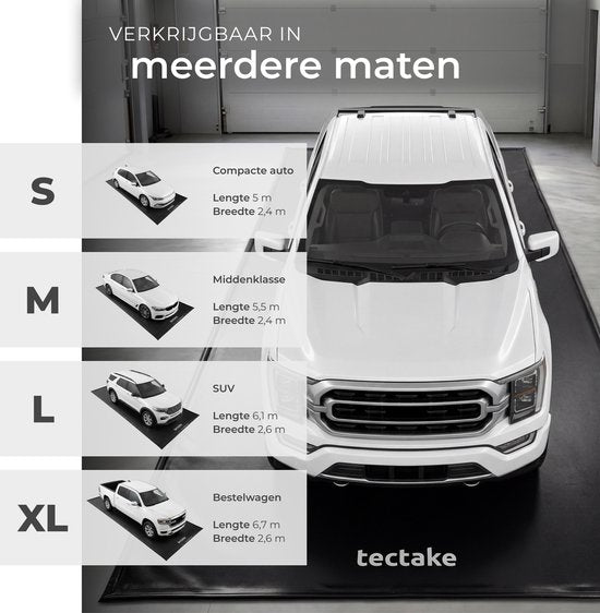 tectake® Garagenmatte – Bodenmatte – 550 x 240 cm – Rutschfest und wasserdicht – Inklusive ausziehbarer Zugleine, Klettpads und Alkoholtüchern – Umweltmatte – Werkstattmatte – Für Garage, Motorrad und Auto