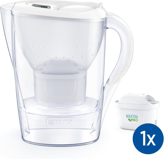 BRITA Wasserfilterkanne Marella Cool – 2,4 l – Weiß – inkl. 1 MAXTRA PRO Pure Performance Wasserfilter – Passt in den Kühlschrank – Filtert Kalk, Chlor, PFAS, Herbizide, Pestizide und mehr* aus dem Trinkwasser