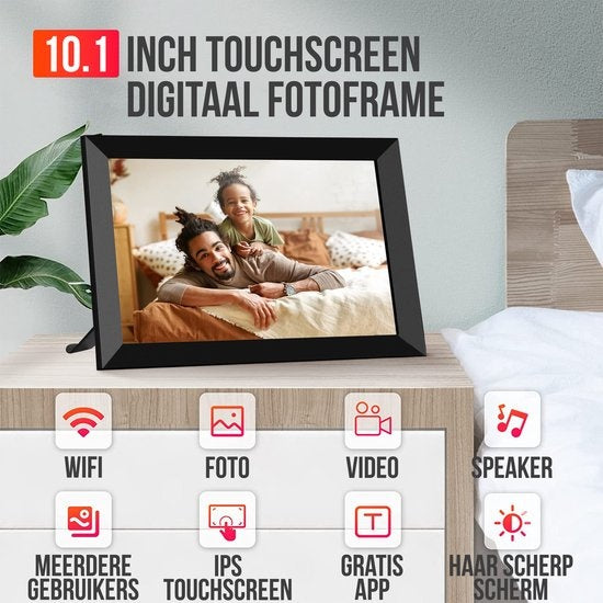 Strex Digitaler Fotorahmen mit WiFi - 10,1-Zoll-Touchscreen - Frameo Software über App