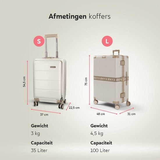 ONYX® - 2-teiliges Kofferset - Handgepäck mit Fronttasche und Check-in-Koffer - 35L/100 L - TSA-Schloss - Leichter Trolley - Aluminiumverschluss - Beige