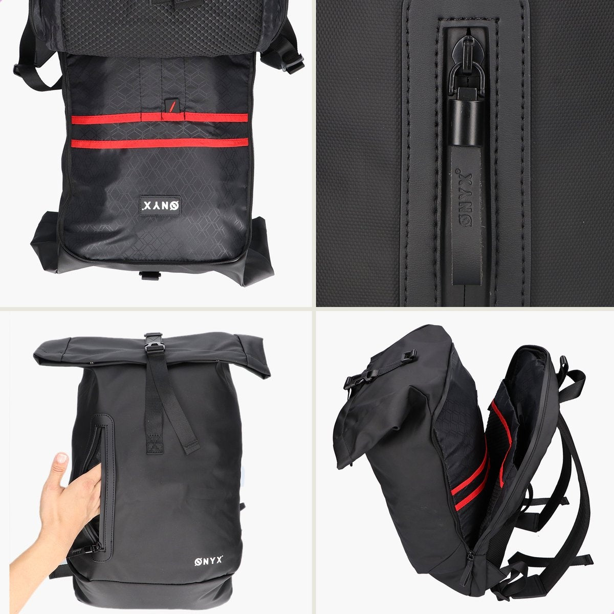 ONYX - Rolltop Rucksack - 25 bis 40 L - Mit Laptopfach - Wasserdicht und strapazierfähig - Schwarz