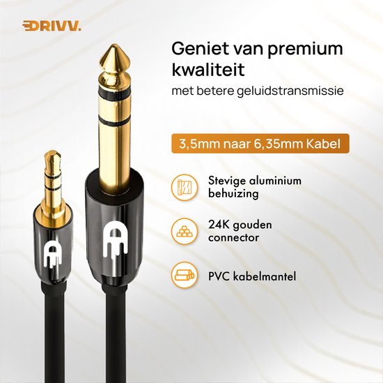 Drivv. Premium-Kabel von 3,5-mm-Klinke auf 6,35 mm – Klinkenkabel – Audiokabel – 3 Meter