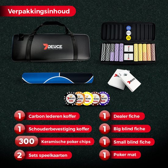 7DEUCE Poker Set - Starter Set - 300 Chips - Stoff - Pokerchips - Poker - Erwachsene