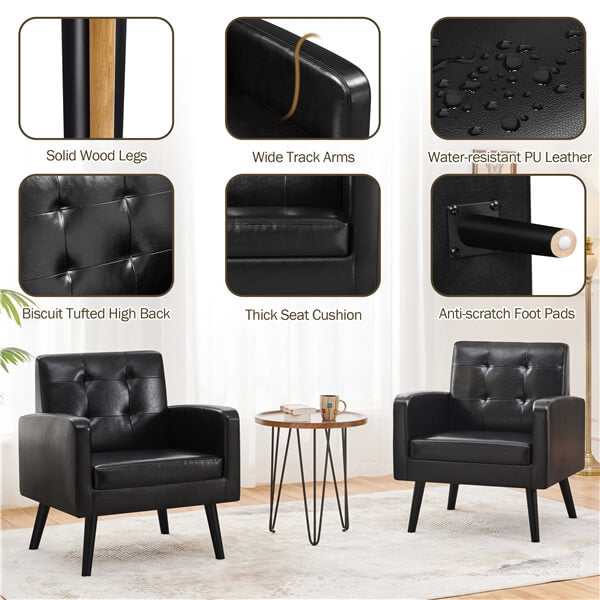 Yaheetech Sessel aus Kunstleder mit Holzbeinen – Loungesessel – 72 x 73 x 83 cm – Schwarz