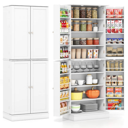 Coast Küchenschrank – 166,5 × 60 × 35 cm – Aufbewahrungsschrank – Verstellbar – 16 Fächer – Weiß