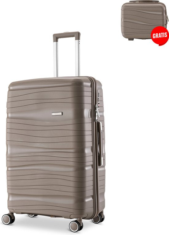 SKYCASES Travelin' Charm Handgepäck Koffer - 40L - Zahlenschloss - 35x21x54 cm - Leicht & Langlebig - Inklusive gratis Tasche - Champagner