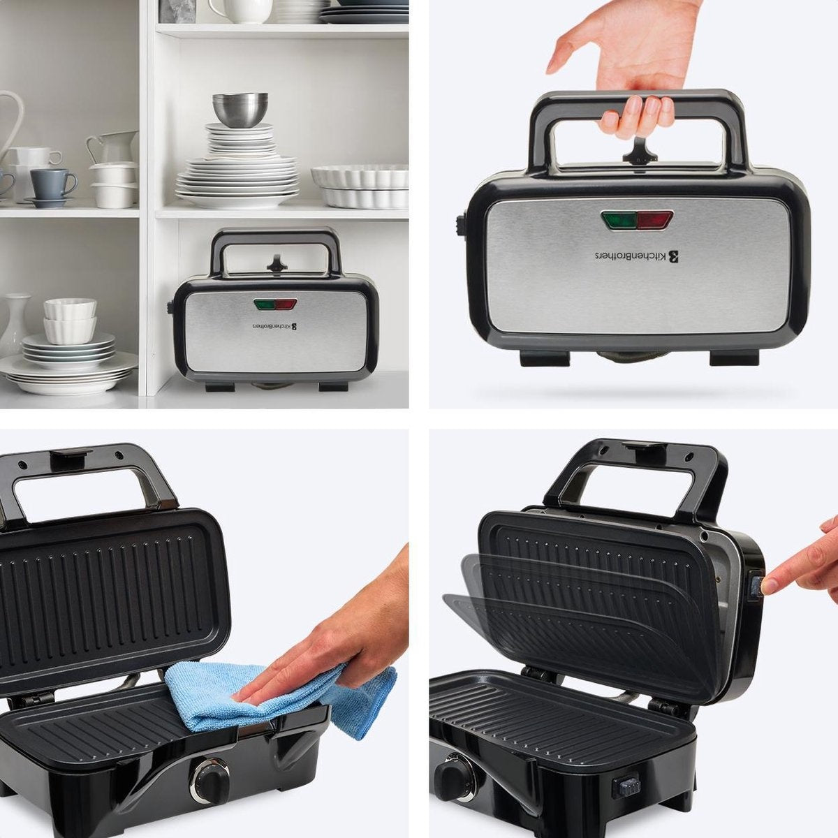 KitchenBrothers 3-in-1 Waffeleisen - Toaster - Kontaktgrill - austauschbare Platten - rostfreier Stahl