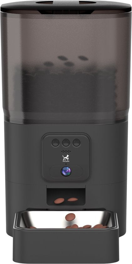 Viervoeter Feed Pro – Automatischer Futterspender 6 l – HD-Kamera & Audio – Für Katzen und Hunde – Futterspender mit App – Schwarz