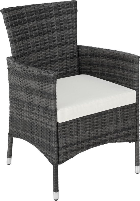 tectake - Geflechtmöbel-Gartenset mit austauschbaren Bezügen, 2 Stühle und Tisch mit Glasplatte, 2x Outdoor-Loungesessel mit Armlehnen und Gartentisch, Gartenmöbel-Set, Balkonmöbel - - grau - Poly-Rattan