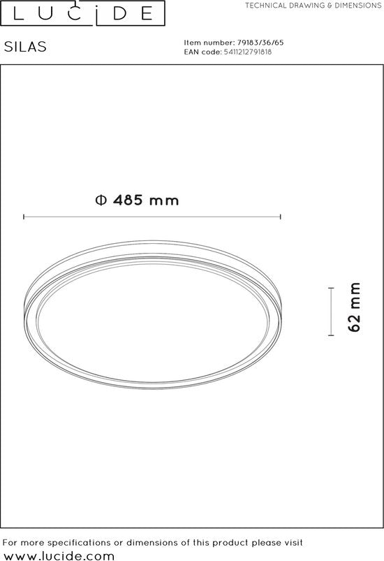 Lucide SILAS – Deckenleuchte – Ø 48,5 cm – dimmbare LED – 1x36 W, 2700 K – 3-Stufen-Dimmung – Rauchglas