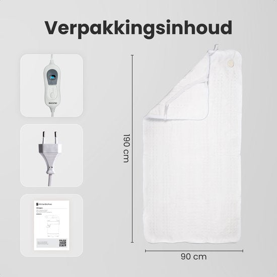 Auronic Electric Blanket XL - 190x90 cm - 1 Person - 3 Wärmestufen - Spannbetttuch mit elastischen Bändern - Heizdecke - Weiß