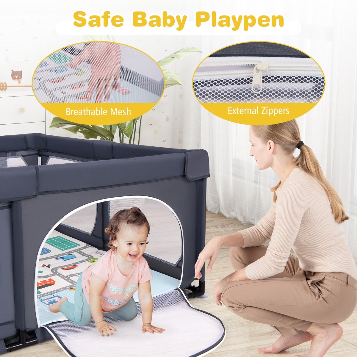 Coast Baby Box mit Matratze und 50 Spielbällen 189 x 158 x 68 cm - Dunkelgrau