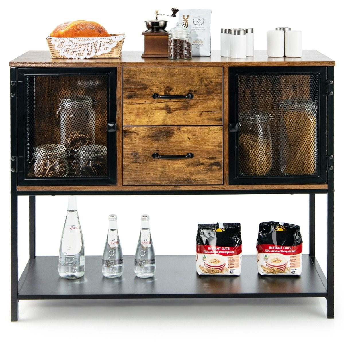 Coast Industrial multifunktionales Sideboard mit 2 Gitterschränken und 2 Schubladen 100 x 35 x 85 cm