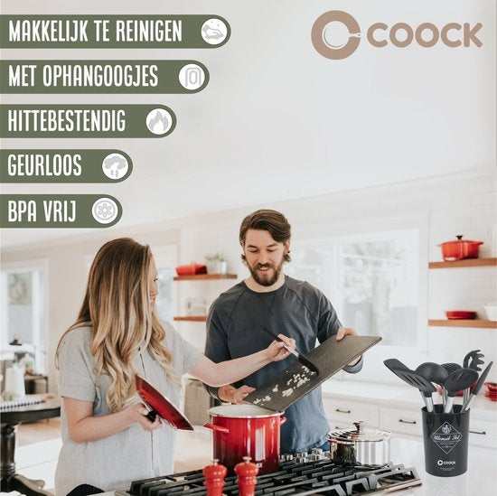 COOCK Kitchenware Set mit Halter XL - Kochgeschirr-Set 17-teilig - Silikon - BPA-frei & plastikfrei - aufhängbar - inkl. Ã–ffner