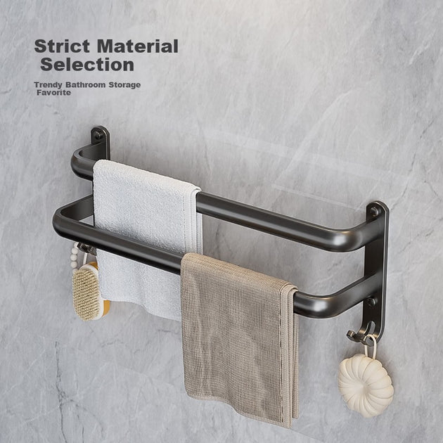 Handtuchhalter mit doppelter Stange – 60 cm – Aluminium – matt-metallic – Montage ohne Bohren – 10,1 x 10,5 x 58,4 cm