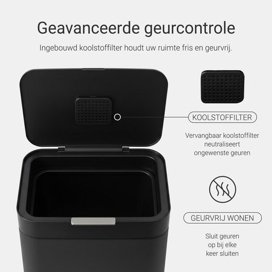 Abfallbehälter mit 60-Liter-Fach – inklusive 2x 30-Liter-Abfalltrennringen – Edelstahl – Schwarz – 42 x 33 x 76 cm – STAUS&BACH Nuvio