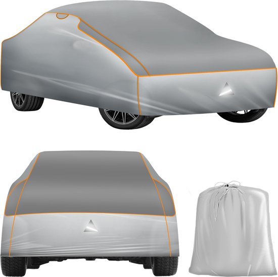 tectake Car Cover - Autoplane - Hagelschutz - Wasserdichte Decke - Atmungsaktiv - Elastische Autogarage - Autozubehör mit Aufbewahrungstasche - Kompatibel mit vielen Modellen - Größe (LxBxH) 406x165x120 cm - Small