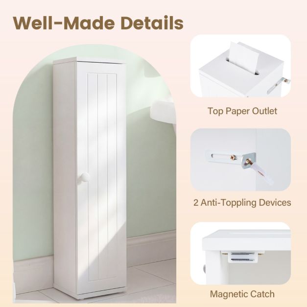 Coast Schmaler Toilettenschrank – 5 Staufächer – 17 x 16 x 69 cm – Weiß