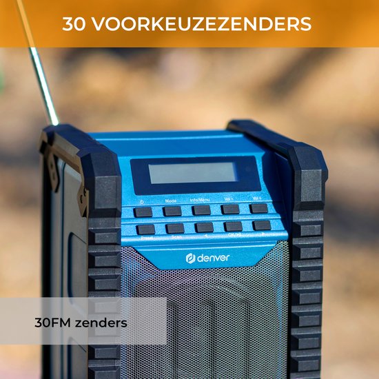 Denver Baustellenradio - Bluetooth - mit Akku - AUX - FM - USB-C - Spritzwassergeschützt - WRB60