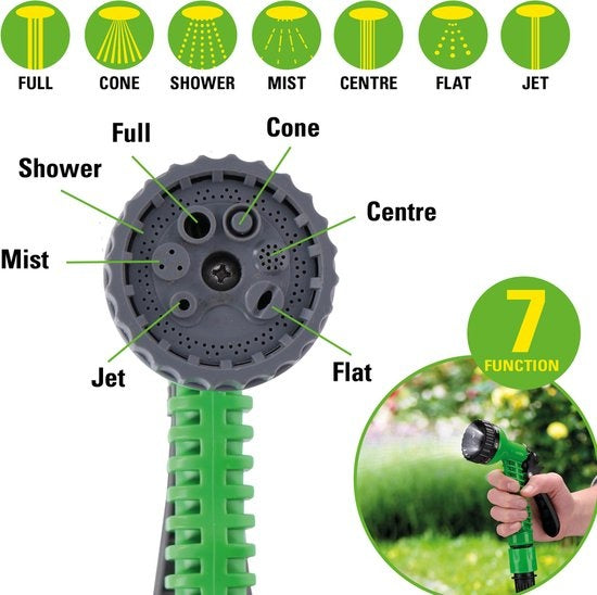 Kinzo Flexibler Gartenschlauch 20M - Inkl. Aufsatz - Düse mit 7 Sprühmodi - Kunststoff - Grün/Grau