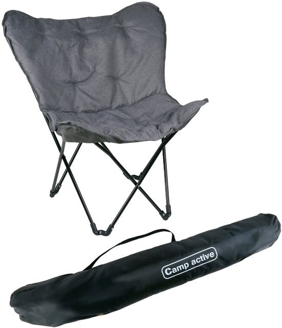Camp Active Faltbarer Schmetterlingsstuhl – Butterfly Chair inklusive Tragetasche – Campingstuhl mit bequemer Sitzfläche – Leichter Klappstuhl – 70 x 60 x 90 cm – Grau