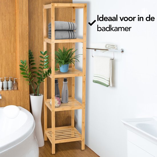 Brixy Badezimmerregal - Badezimmermöbel - 5-Schicht - 141x33x33cm - Badezimmerschrank - Bambus