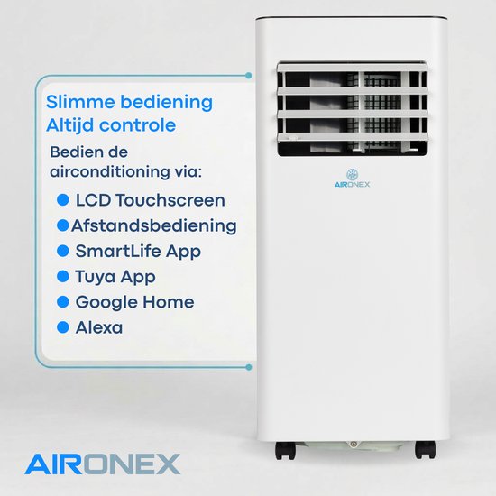 Aironex Mobile Klimaanlage 7000 BTU – App & Fernbedienung – Leise & kompakt – Mobile Klimaanlage mit Fensterdichtung – Mobile Klimaanlage für Schlafzimmer, Wohnzimmer, Büro