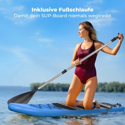 LifeGoods SUP Board - mit Sitz - Aufblasbares Paddle Board - Komplettset - Max. 135KG - 320x81cm - Blau