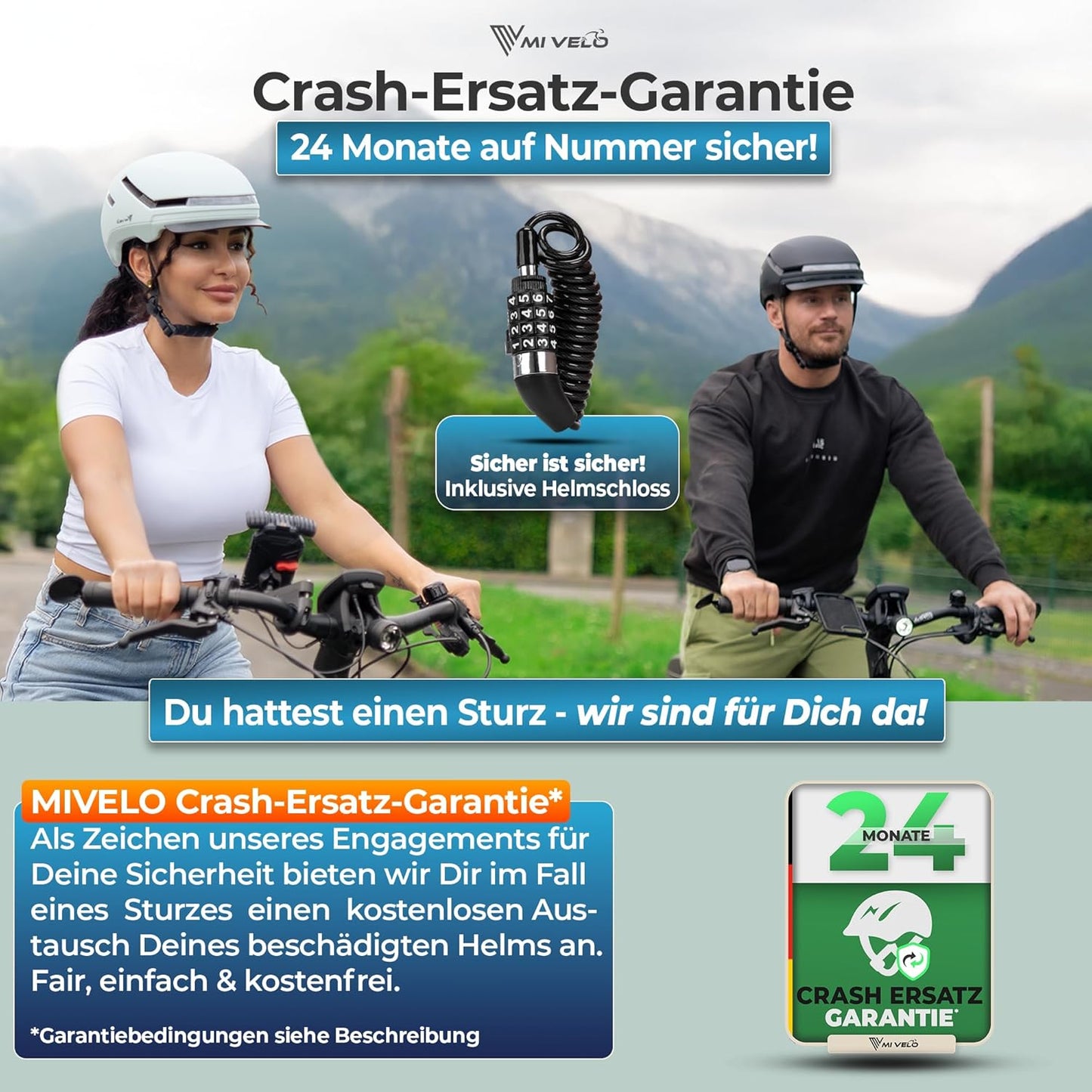 Mivelo Unisex-Radhelm NOVA - Mit Licht - NTA-zertifiziert bis zu 45km/h - Mint - Größe M (54-58 cm)