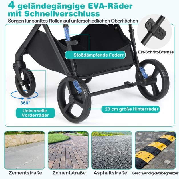 Coast 3-in-1-Kinderwagen – Wendbare Reiswiege – 59,5 x 74 x 112 cm – Schwarz
